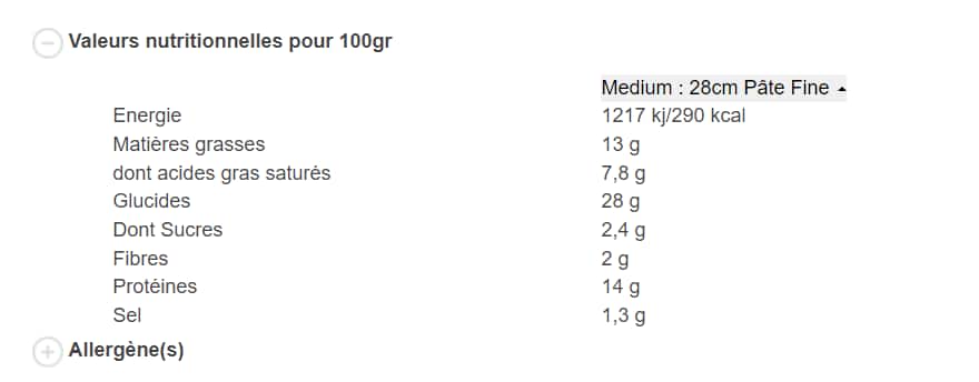 valeurs nutritionelles.