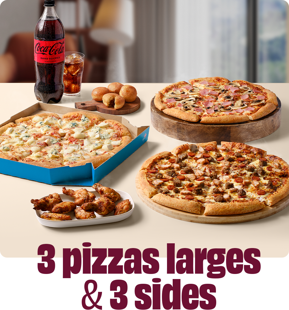 3 pizzas + 3 sides.